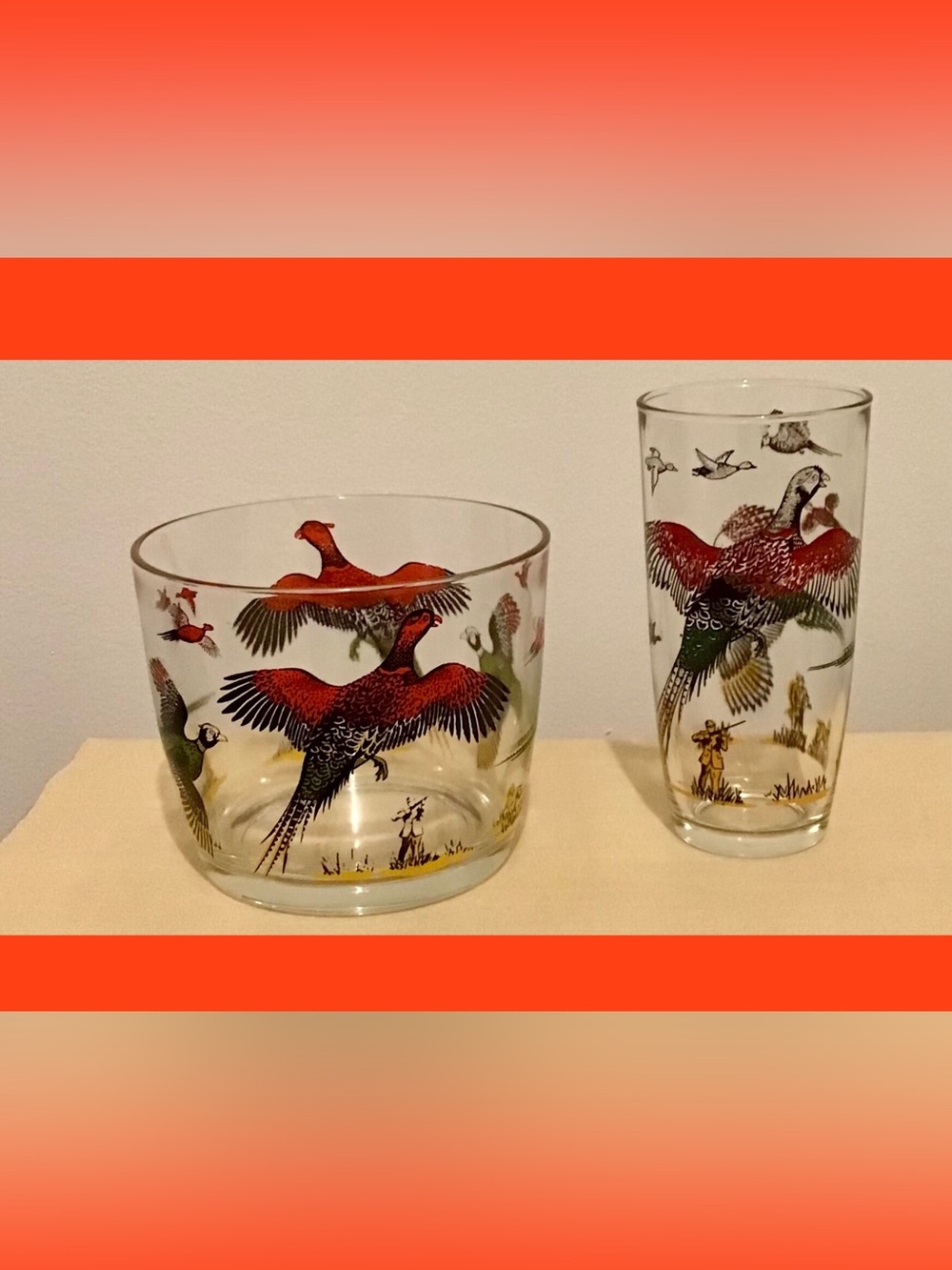 Vintage 50s Hazel Atlas Pheasant Bar Set